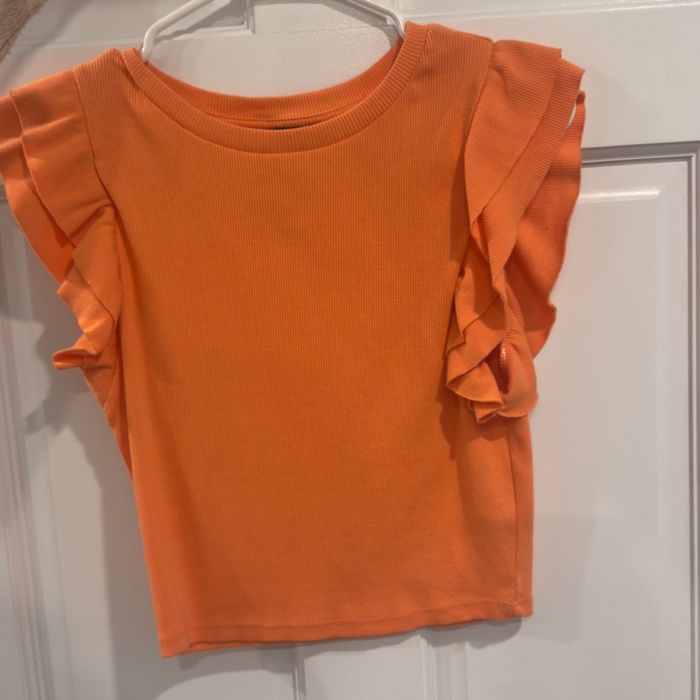 Zara Orange Ruffle Sleeve Crop Top